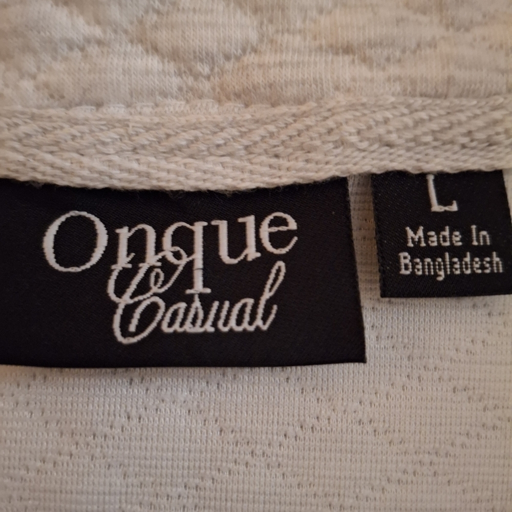 Onque Casuals White With Bkack Zip Up Sweater Quilted Knit - Picture 5 of 6